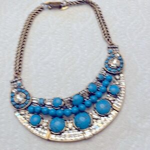 ANN TAYLOR necklace with turquoise and rhinestones